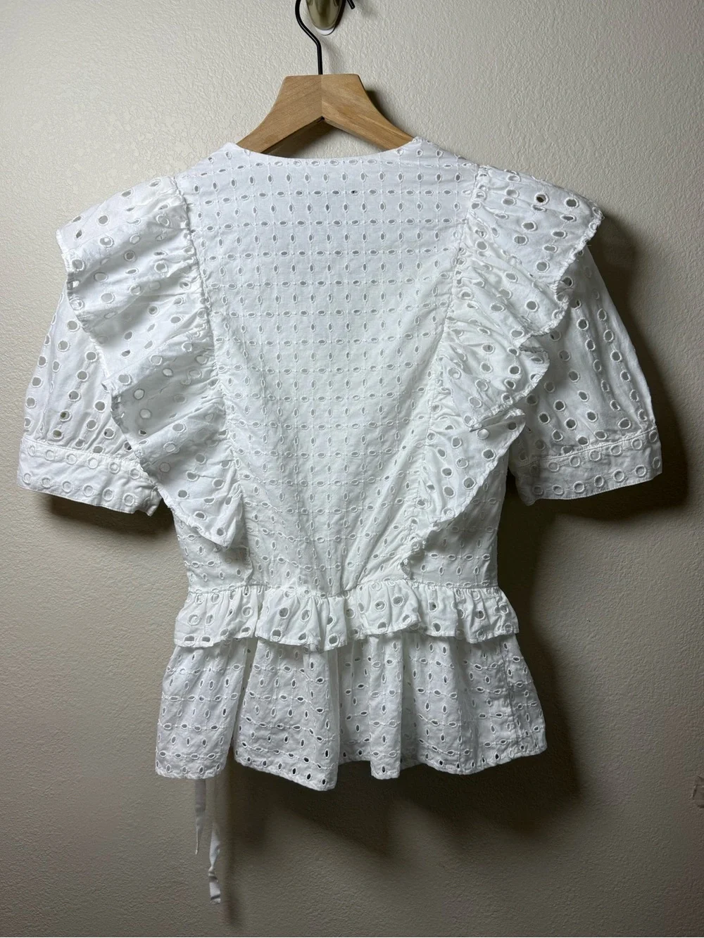 J Crew White Eyelet Ruffle Wrap Blouse Cotton Cottagecore Shirt AW838 Girly XS